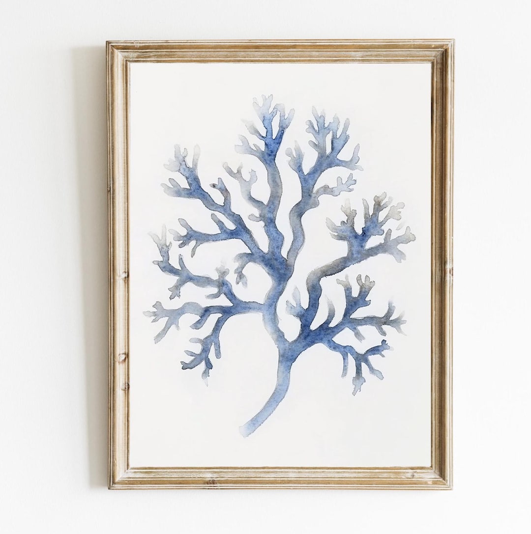Blue Coral Wall Decor | Minimalist Coastal Print | Beach House Wall Art ...