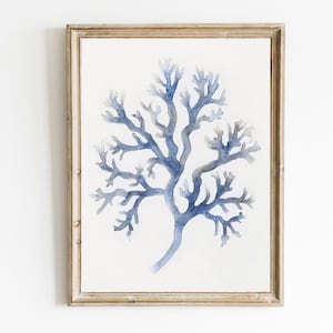 Blue Coral Wall Decor | Minimalist Coastal Print | Beach House Wall Art | Watercolor Nautical Decor | Modern Print | PRINTABLE | E783