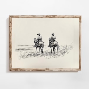 Western Cowboy Art Sketch | Cowboy Wall Decor | Vintage Western Art | Vintage Horse Art | Farmhouse Wall Art | Instant PRINTABLE | E742