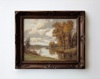 Herbstlandschaft | Stimmungsvoller Herbst Druck | Vintage Herbst Dekor | Stimmungsvolle Landschaft | Rustikale Wanddekoration | Bauernhaus Öl | DRUCKBAR | E579