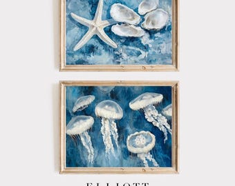 SET of Two Blue Coastal Prints | Beach Wall Decor | Seaside Wall Art | Digital Download | PRINTABLE  | E293