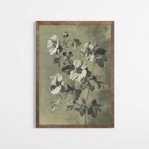 Vintage Green Floral | Olive Green Floral Painting | Muted Tones | Sage Green Art | Botanical Wall Art | PRINTABLE | Downloadable Art | E751