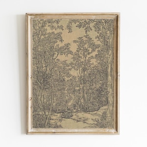 Vintage Landscape Sketch | PRINTABLE | Antique Landscape | Country Farmhouse | Forest Landscape | Wall Art Print | Digital Download | E412