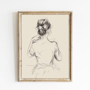 Pencil Sketch of a Woman | Line Drawing | Neutral Farmhouse Wall Decor | Contemporary Modern Neutral Art | PRINTABLE | Downloadable | E926