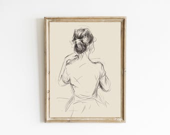 Pencil Sketch of a Woman | Line Drawing | Neutral Farmhouse Wall Decor | Contemporary Modern Neutral Art | PRINTABLE | Downloadable | E926