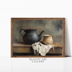 Vintage Kitchen Print | Rustic Farmhouse Print | Pottery Still Life | Warm Tone Wall Art | Country Wall Art | PRINTABLE | E976