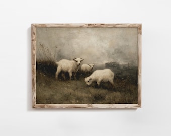 Baby Ziegen ländliche Malerei | Vintage Landschaftsdruck | Französisches Bauernhaus | Digitaler Download | DRUCKBAR | E1245