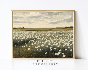 Spring Meadow Vintage Oil Painting | Vintage Landscape | Countryside Field | PRINTABLE | Digital Download | E13