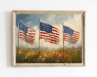 American Flag Art Print | Patriotic Rustic Wall Art | American Flag Wall Decor | Fourth of July Print |Summer American PRINTABLE ART | E825