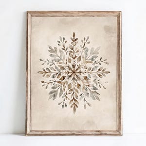 Nordic Snowflake Wall Art | Watercolor Winter Decor | Scandinavian Winter Print | Cozy Wall Art | Farmhouse Cottagecore | PRINTABLE  | E156