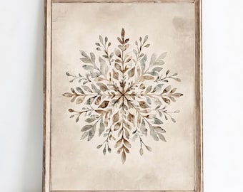Nordic muurkunst sneeuwvlok | Aquarel winterdecor | Scandinavische winterprint | Gezellige muurkunst | Boerderij Cottagecore | AFDRUKBAAR | E156