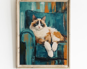 Ritratto di gatto a riposo / Decorazione murale moderna / Arte murale contemporanea / Arte di gatti stampabile / Arte murale stampabile / Decorazione stampabile per amanti dei gatti / E379