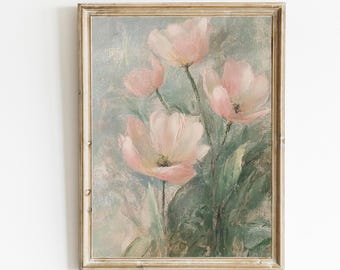 抽象画 風景画 ピンクの花 ピンクの花の抽象画：現代の植物アート（デジタル印刷可能ダウンロード