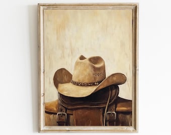 Cowboy Hat Print | Rustic Farmhouse Print | Rustic Still Life | Warm Tone Wall Art | Modern Farmhouse | Country Wall Art | PRINTABLE | E411