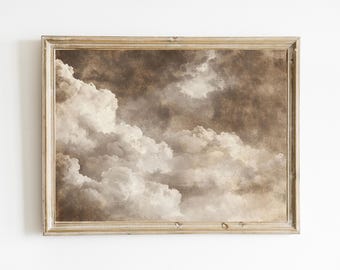 曇り空の絵画 | ヴィンテージ風景画（青）印刷可能 ダウンロード