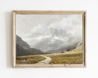 Vintage bergprint | Europese bergen kunstafdruk | Gedempt rustiek cabinedecor | Natuurlijk landschap | Minimalistische cabine AFDRUKBAAR | E488