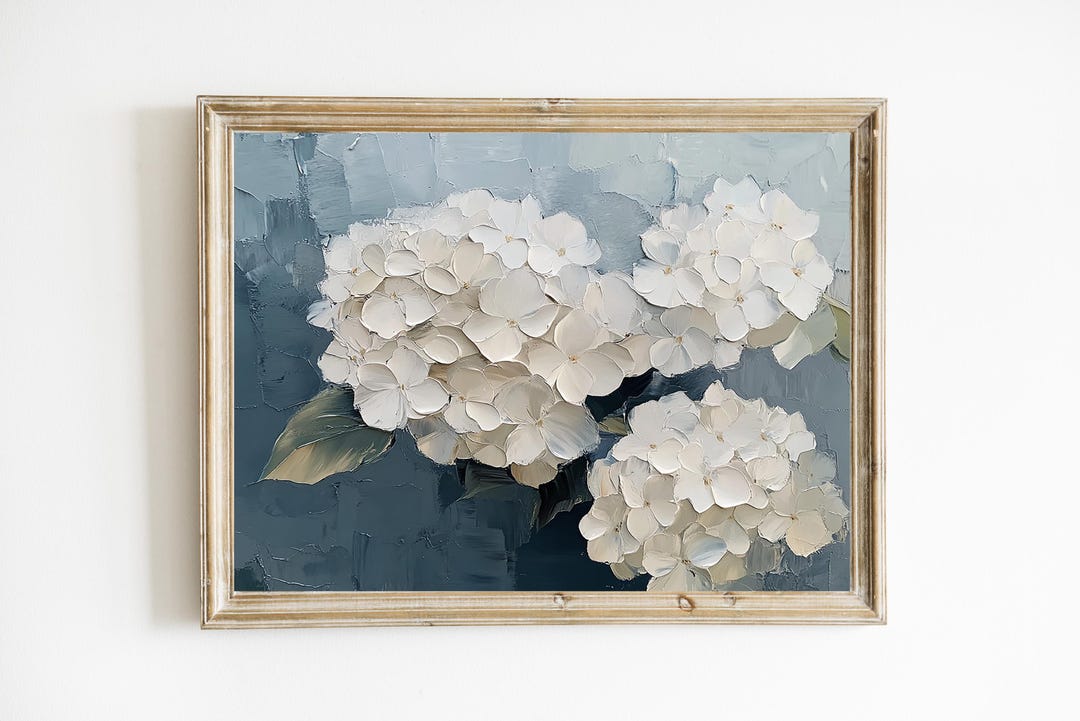 White Hydrangeas Print | Floral Vintage Art | Spring Painting ...