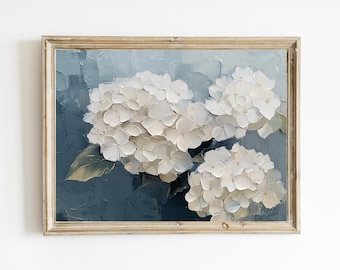 White Hydrangeas Print | Floral Vintage Art | Spring Painting | Botanical Print | Easter Floral Decor | French Country | PRINTABLE | E423