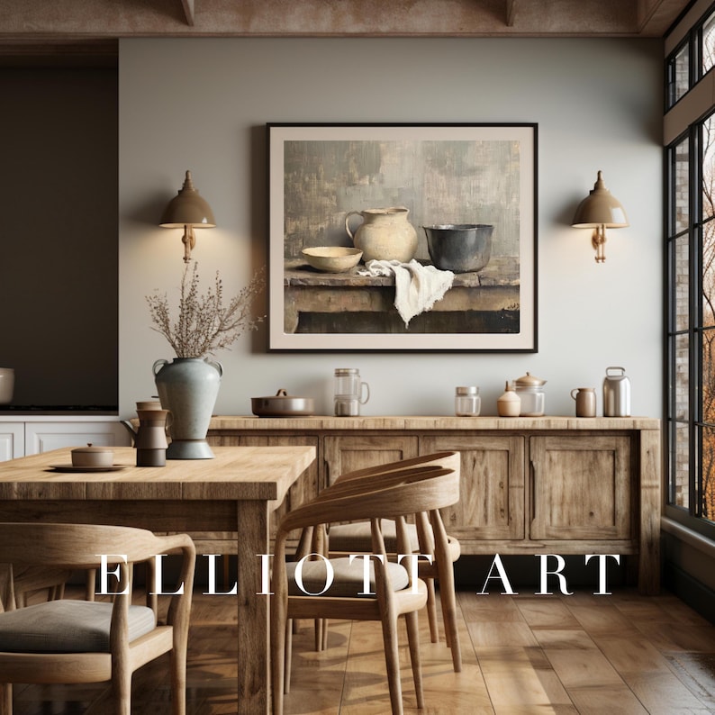 rustic cozy kitchen art prints under $7 shipped |... Rustic Kitchen Painting | Rustic Farmhouse Print | Pottery Still Life ...