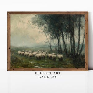 Vintage Sheep Oil Painting | Farm Country Animal Print, Vintage Landscape Painting | PRINTABLE Wall Decor | E24