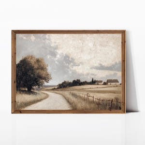 Vintage plattelandslandschap | Europese boerderij kunstdecoratie | Rustieke landschapskunstprint | Vintage landschapsprint | Cottagecore |  E180