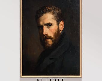 Self Portrait of a Man | Oil Painting | Vintage Oil | Dark Moody Portrait | Digital Download | Printable | E15