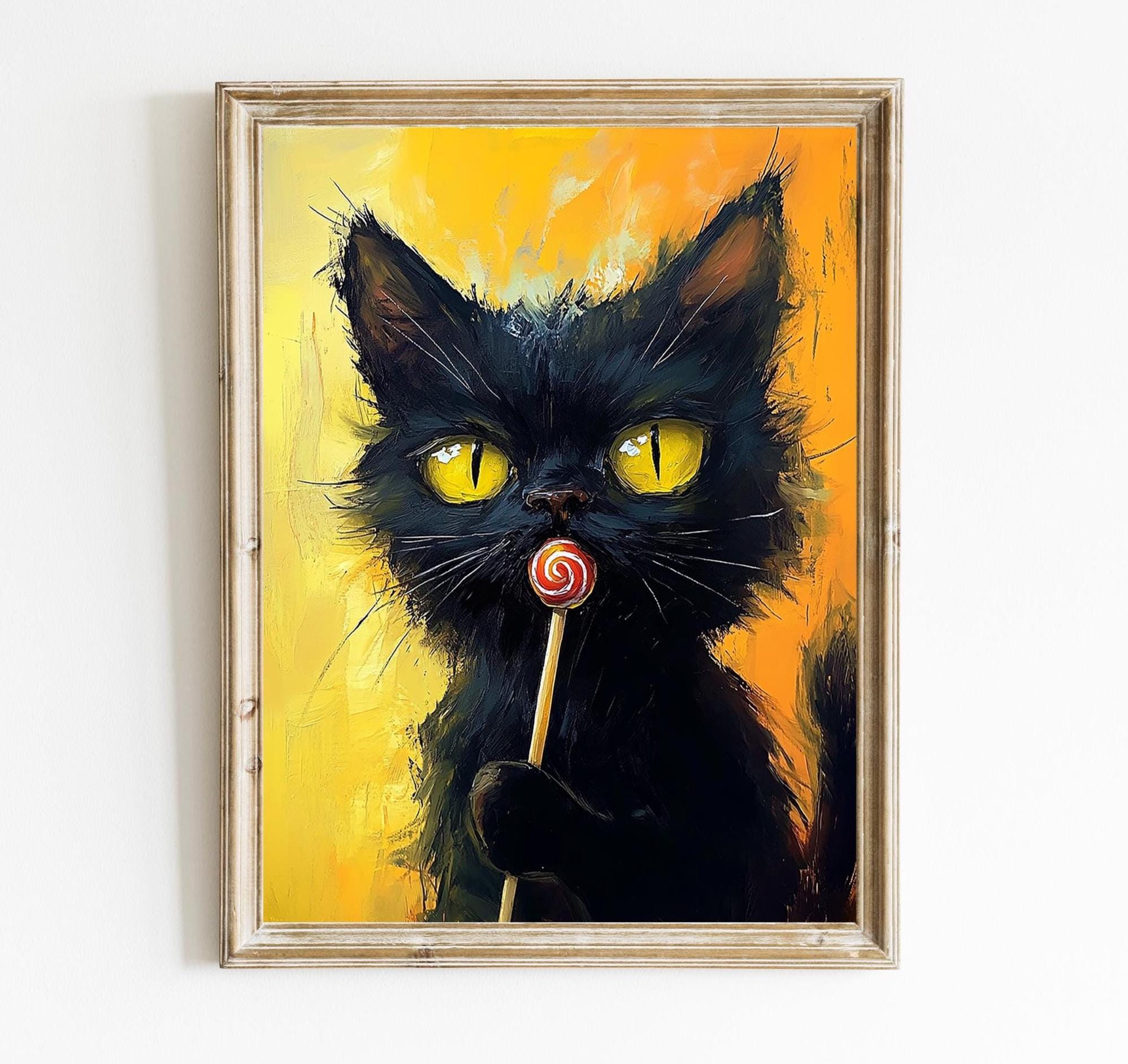 BLACK CAT　壁飾り棚 Black Cat Holding Candle – Gothic Halloween Wall Art for Witchy