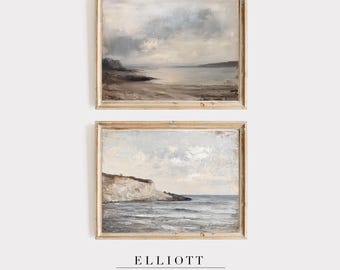 Seaside Prints SET of Two | Coastal Decor | Vintage Ocean Paintings | PRINTABLE | Digital Download | E116