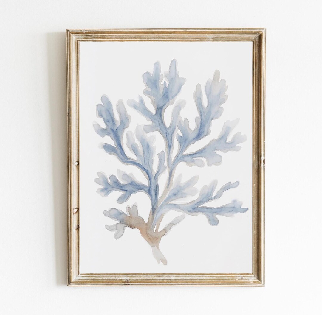 Blue Coral Print | Minimalist Coastal Print | Beach House Wall Art ...