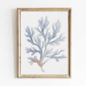 Blue Coral Print | Minimalist Coastal Print | Beach House Wall Art | Watercolor Nautical Decor | Modern Print | PRINTABLE | E781