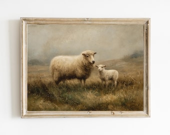 Rustikaler Vintage Schaf Druck | Vintage Landschaftsdruck | Französisches Bauernhaus | Digitaler Download | DRUCKBAR | E1241