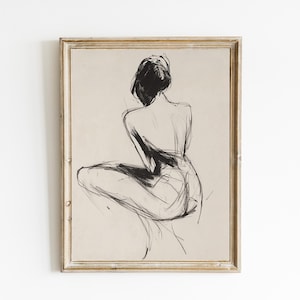 Sketch of a Woman | Line Drawing | Neutral Farmhouse Wall Decor | Contemporary Modern Neutral Art | PRINTABLE | Downloadable | E924