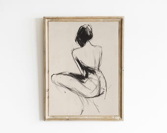 Sketch of a Woman | Line Drawing | Neutral Farmhouse Wall Decor | Contemporary Modern Neutral Art | PRINTABLE | Downloadable | E924