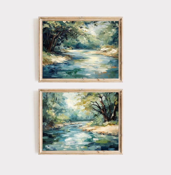 Gallery Wall Prints SET of Two River Landscapes | River Landscape Art | Modern Farmhouse Wall Prints | Digital Download | PRINTABLE  | E262