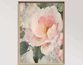 ピンクの花の抽象画：現代の植物アート（デジタル印刷可能ダウンロード