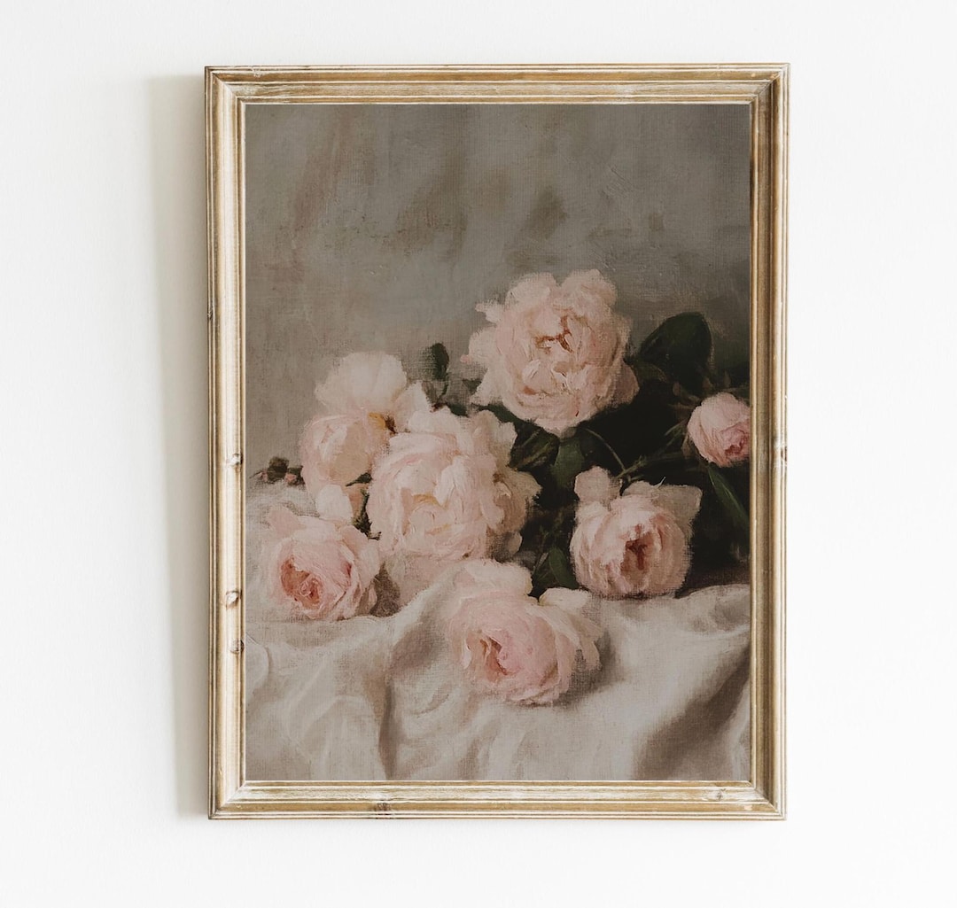 Vintage Pink Roses | Vintage Still Life Painting | Pink Floral Wall Art ...