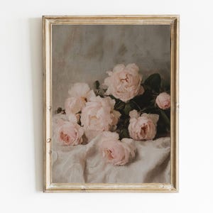 Vintage Pink Roses | Vintage Still Life Painting | Pink Floral Wall Art | Cottagecore Printable | Farmhouse Wall Art | PRINTABLE | E420