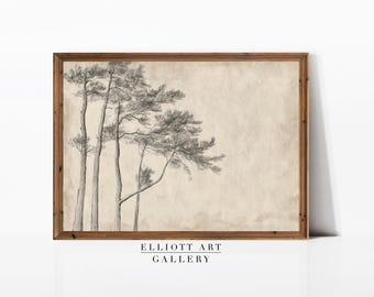Afdrukbare neutrale boomschets | Antieke rustieke boomschets | Bosdecoratie | Neutrale vintage minimal art | AFDRUKBARE Downloaden | E765