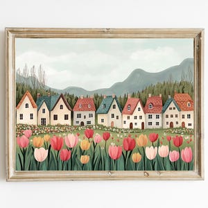 Whimsical Amsterdam Landscape | Farmhouse Wall Decor | Dutch Tulip Fields | Landscape Nursery Decor | Digital Download | PRINTABLE | E418