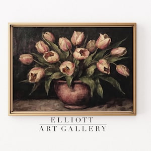 Rustic Tulip Still Life Painting PRINTABLE | Rustic Botanical Wall Art Print | Vintage Floral Art | Digital Download | E11