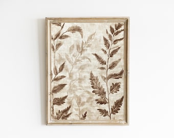 Textil botánico neutro / Patrón vintage imprimible / Decoración cottagecore de granja / Arte descargable / Impresión para pared de dormitorio / E991
