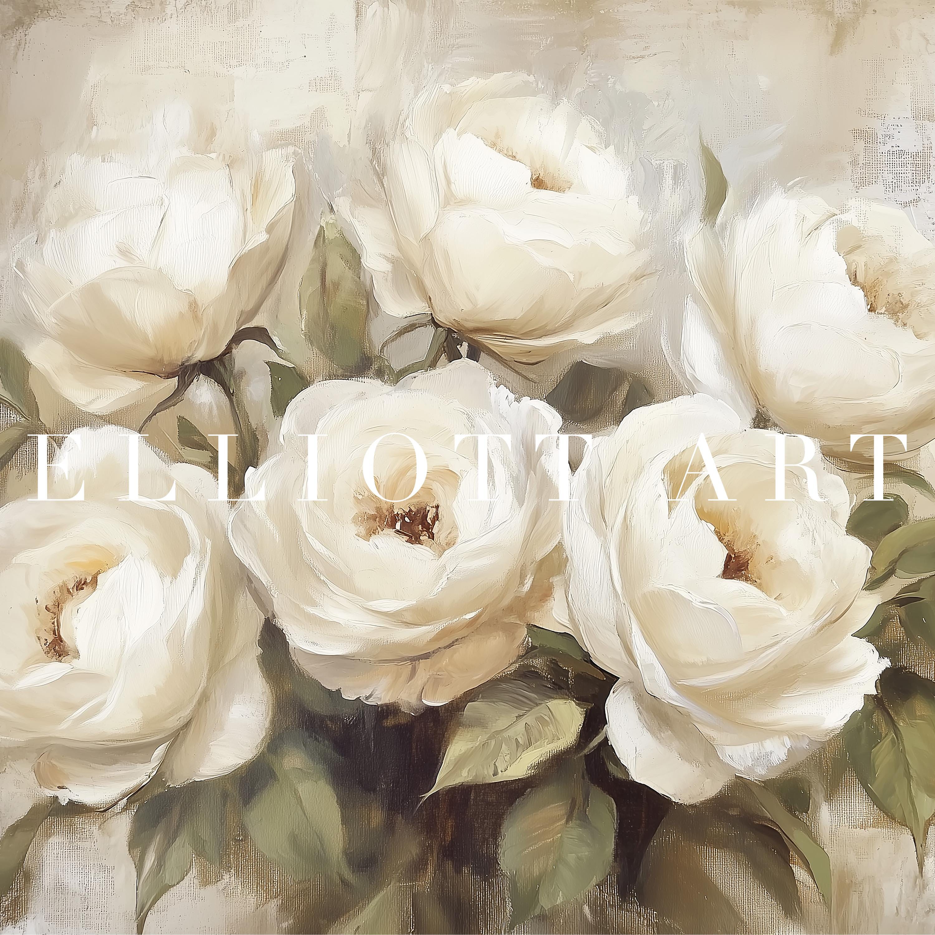 Antique White Roses | Vintage Still Life | Vintage Floral Oil Painting ...