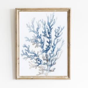 Blue Coral Watercolor | Minimalist Coastal Print | Beach House Wall Art | Watercolor Nautical Decor | Modern Print | PRINTABLE | E782