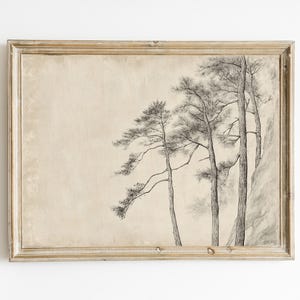 Neutral Tree Sketch | Antique Rustic Tree Sketch | Forest Wall Art | Neutral Vintage Minimalist Art | PRINTABLE | Digital Download | E762