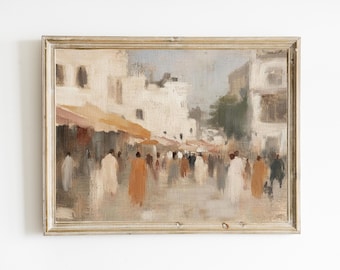 Mercado abstracto vintage / Pintura al óleo abstracta neutra / Pintura rústica de bellas artes / Arte imprimible para pared de dormitorio / ARTE IMPRIMIBLE / E610