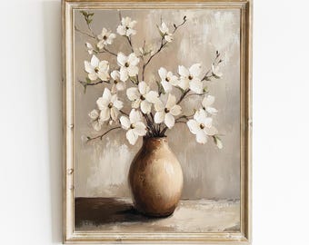 Neutral Floral Printable | Minimalistic Wall Print | Modern Farmhouse Decor | Beige Natural Tones | Rustic Botanical Still Life | E249