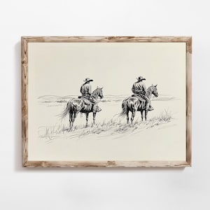 Western Art Sketch | Cowboy Wall Decor | Vintage Western Art | Vintage Horse Art | Farmhouse Wall Art | Instant Download | PRINTABLE | E741