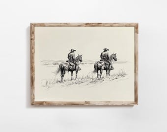 Western Art Sketch | Cowboy Wall Decor | Vintage Western Art | Vintage Horse Art | Farmhouse Wall Art | Instant Download | PRINTABLE | E741