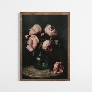 Vintage Dunkel Blumen | Stimmungsvoller Blumendruck | Dunkles Blumenstilleben | Herunterladbare Vintage Kunst | Vintage Ölgemälde | DRUCKBAR | E542