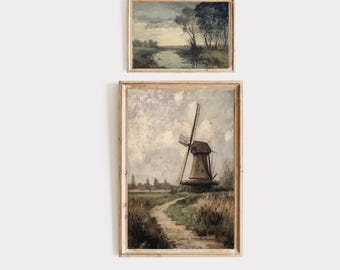 Moody Dutch Landscape SET of Two | Vintage Wall Art Set | Digital Downloadable Art | PRINTABLE | E117